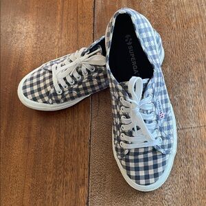 Superga Blue Gingham Sneakers GUC, Size 10